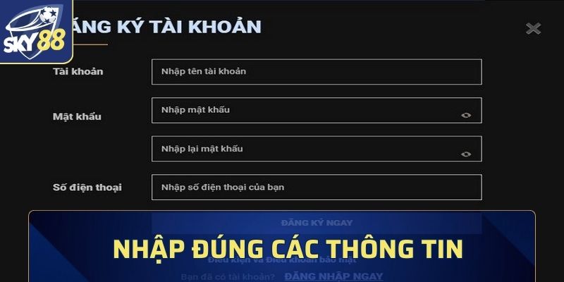 Nhập đúng các thông tin để tạo nick dễ dàng